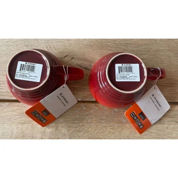 Le Creuset Stoneware Set of 2 Bistro Mug Giant Cappuccino Cup 14 oz Cerise NEW - Picture 8 of 10